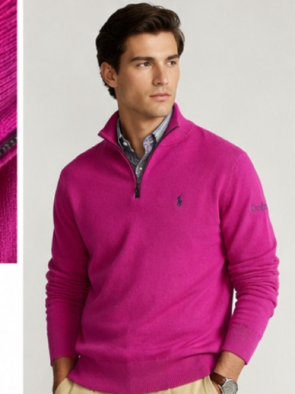 Polo Ralph Lauren Pink Merino Wool Quarter Zip Sweater XL Oversized Preppy